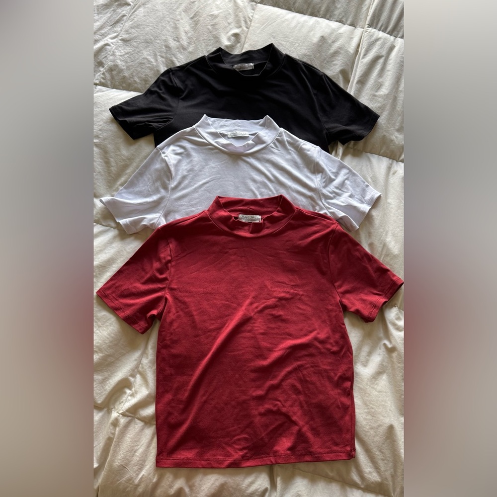 Set of 3 Red, White & Black Smocked Crop Tops, Soft Material, Haley&June, Large